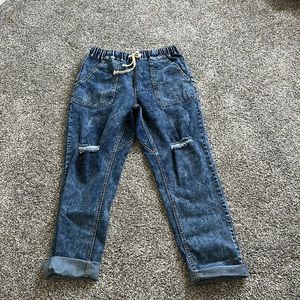 Pull-on Distressed Denim Joggers Elastic Waist Stretch Pants